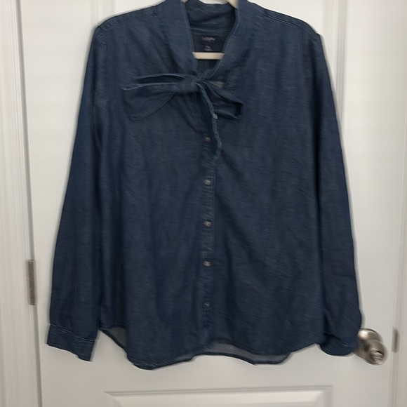 NWT, J. Crew Indigo Denim Blouse with Bow - Picture 4 of 9